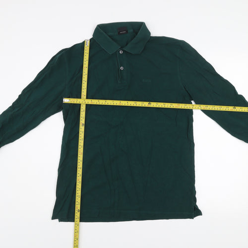 BOSS Men's Green Long Sleeve Cotton Polo Shirt Size L