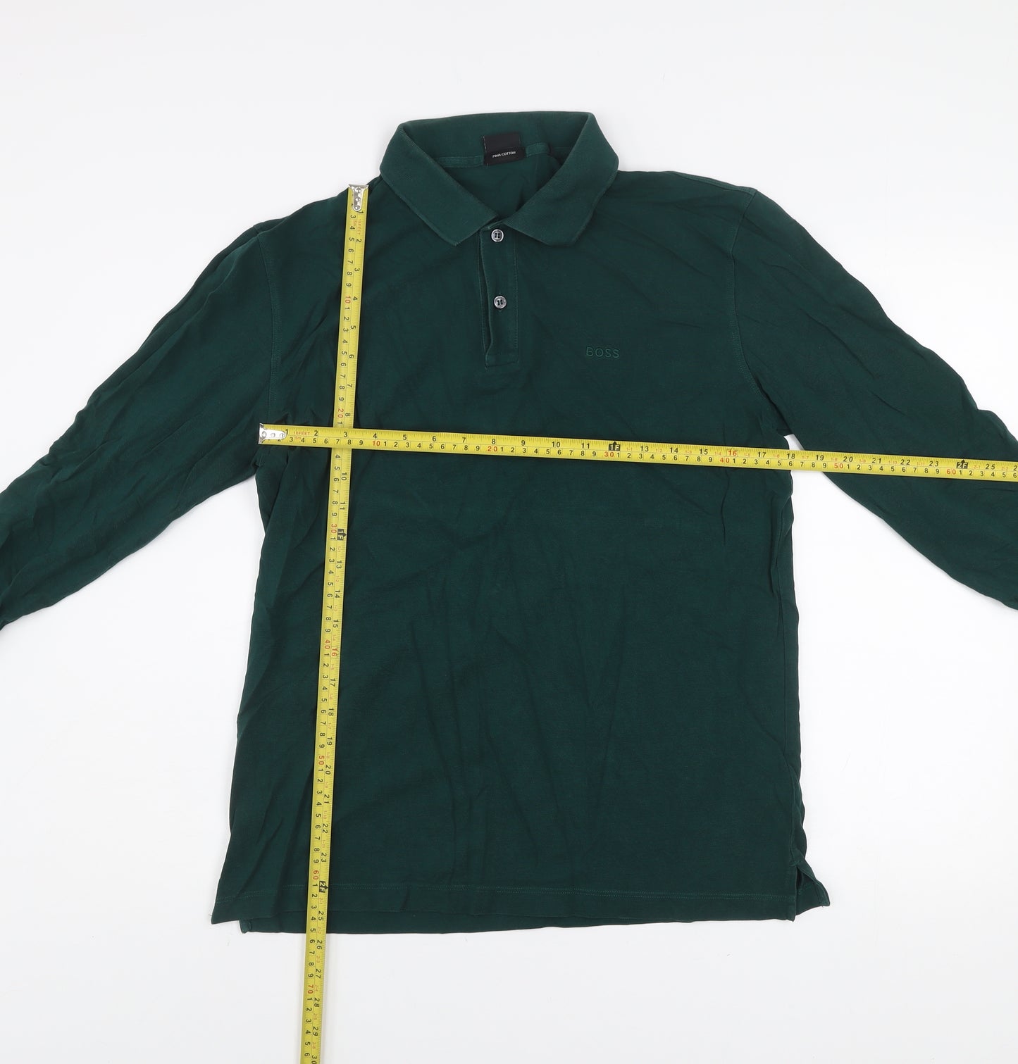 BOSS Men's Green Long Sleeve Cotton Polo Shirt Size L
