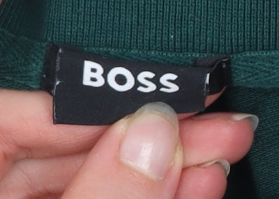BOSS Men's Green Long Sleeve Cotton Polo Shirt Size L