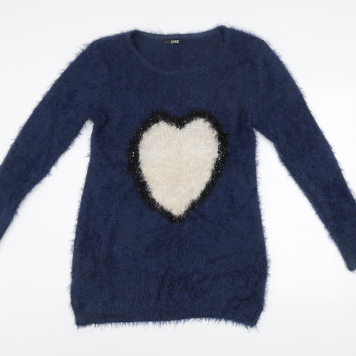 Quiz Women’s Blue Fluffy Heart Jumper Dress Size L