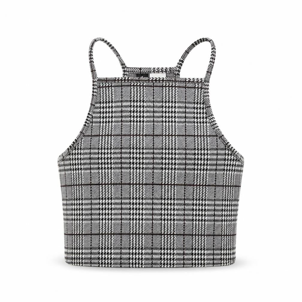 Front view of DIVIDED Women’s Grey Check Cropped Tank Top XS