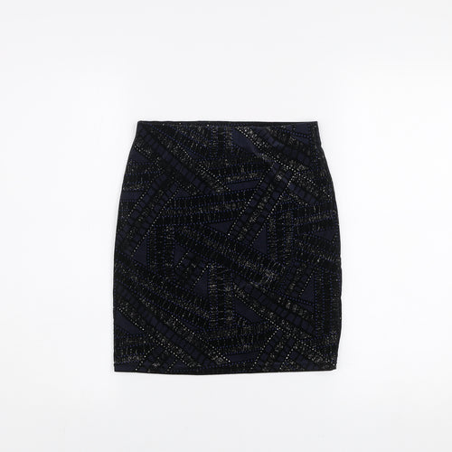 River Island Womens Black Sequin Geometric Skirt Size 8 Slim Fit Party