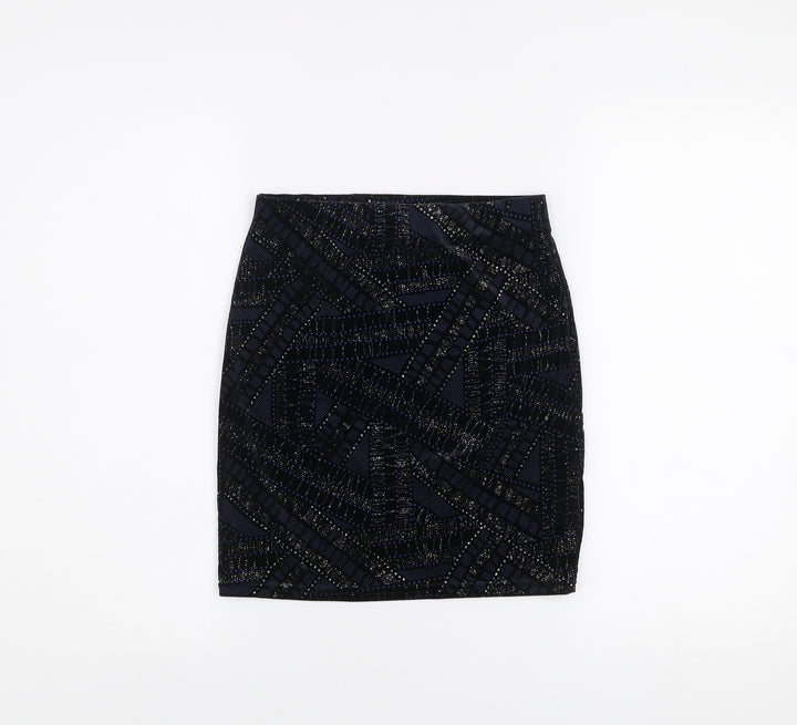 River Island Womens Black Sequin Geometric Skirt Size 8 Slim Fit Party