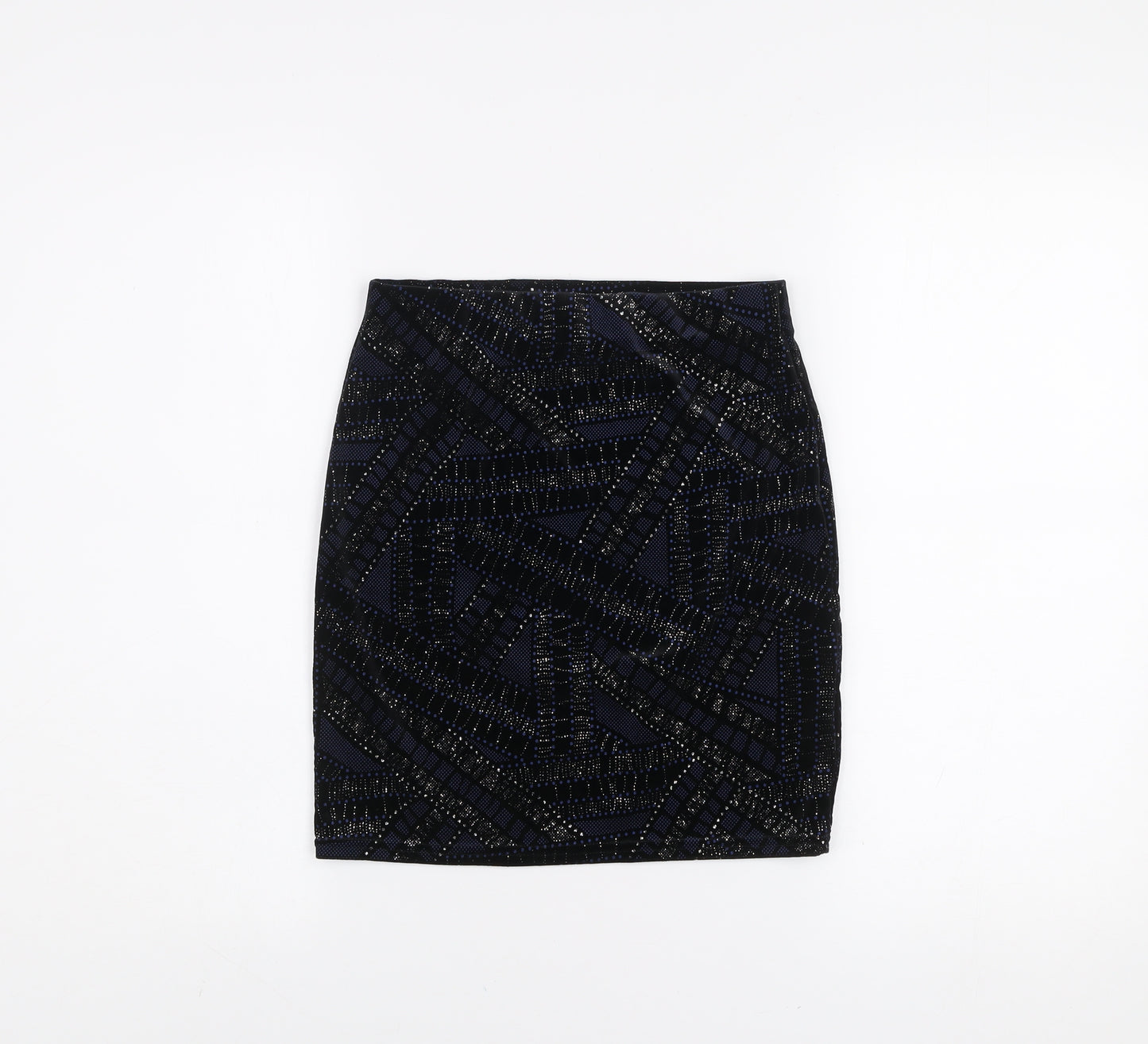 River Island Womens Black Sequin Geometric Skirt Size 8 Slim Fit Party