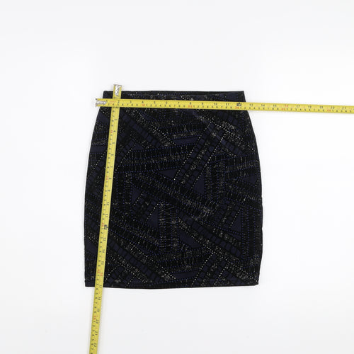 River Island Womens Black Sequin Geometric Skirt Size 8 Slim Fit Party