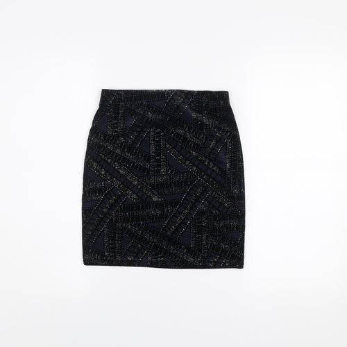 River Island Womens Black Sequin Geometric Skirt Size 8 Slim Fit Party