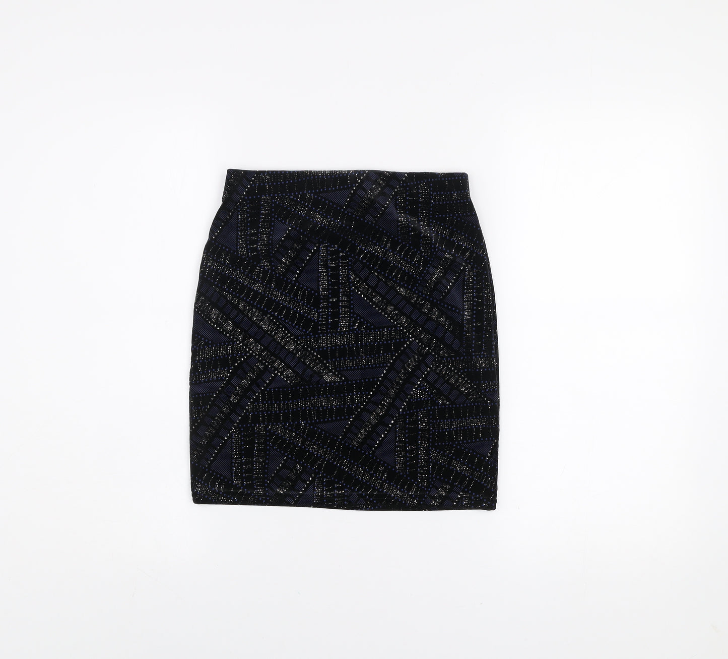 River Island Womens Black Sequin Geometric Skirt Size 8 Slim Fit Party
