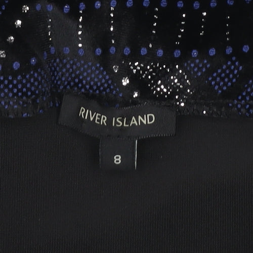 River Island Womens Black Sequin Geometric Skirt Size 8 Slim Fit Party