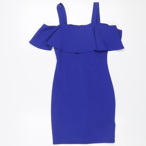 New Look Girls Blue Off Shoulder Ruffle Bodycon Party Dress Size 10 Years