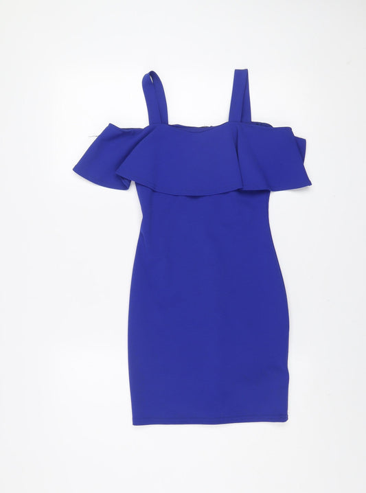 New Look Girls Blue Off Shoulder Ruffle Bodycon Party Dress Size 10 Years