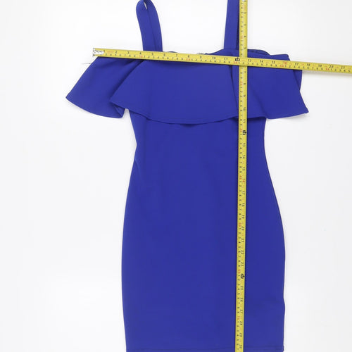 New Look Girls Blue Off Shoulder Ruffle Bodycon Party Dress Size 10 Years