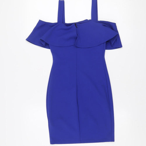 New Look Girls Blue Off Shoulder Ruffle Bodycon Party Dress Size 10 Years