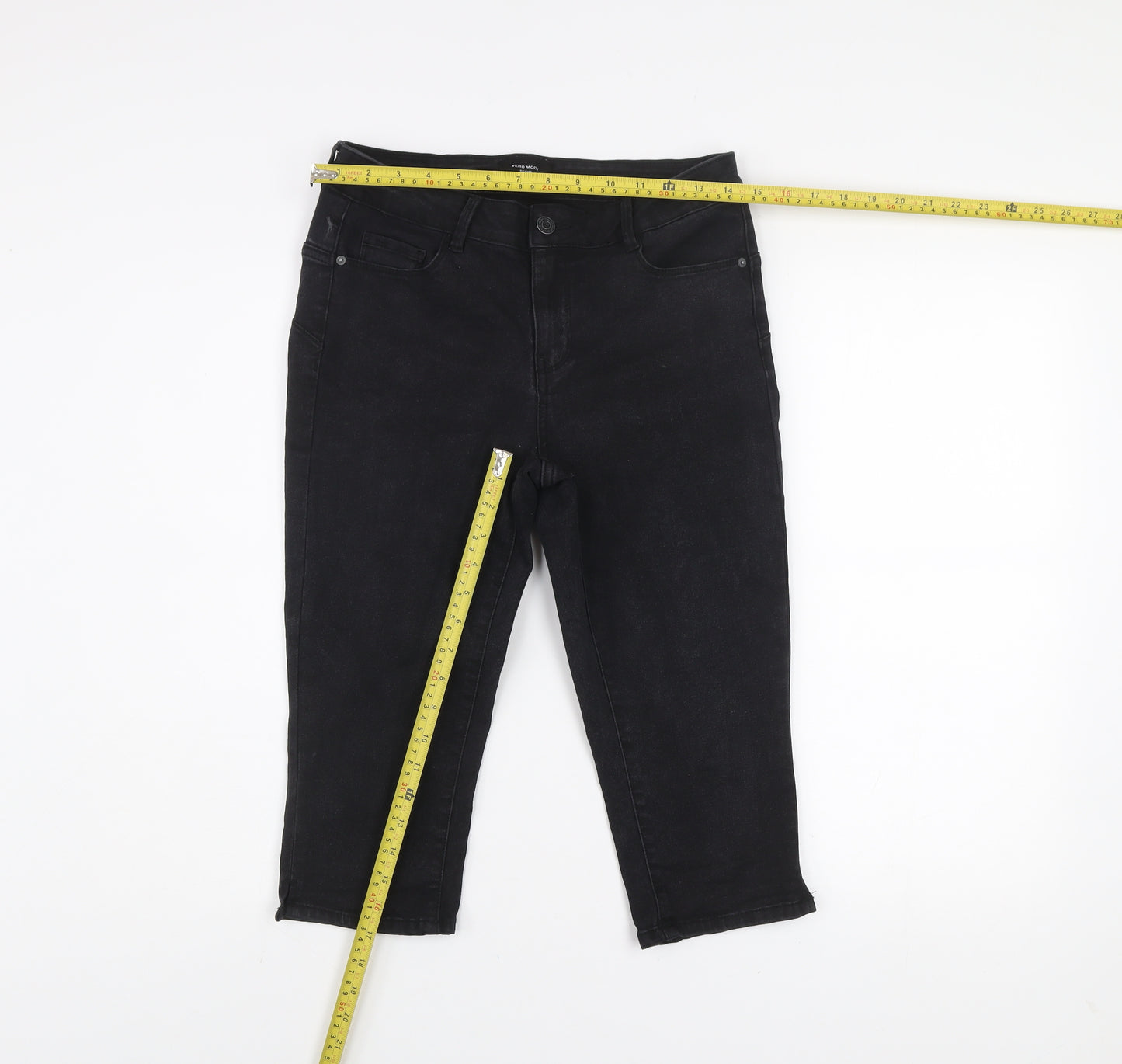 Vero Moda Women Black Cropped Slim Fit Denim Jeans Size M