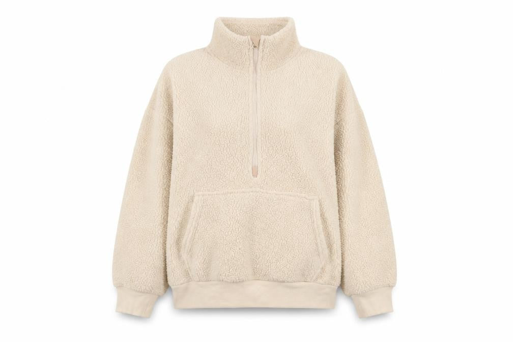 Front view of Dunnes Women Ivory 1/2 Zip Fleece Pullover Sweatshirt, size L