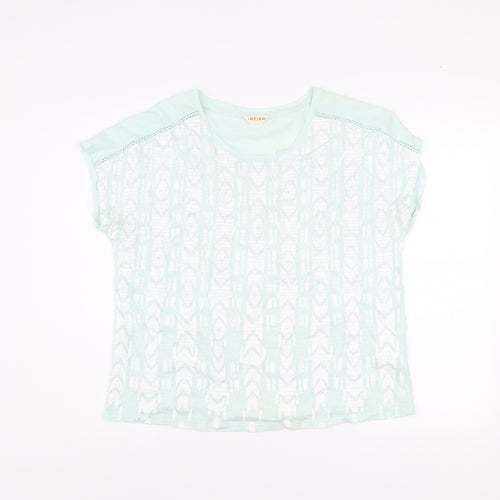 Marks and Spencer Women’s Light Green Geometric Short Sleeve Cotton T-Shirt UK 14