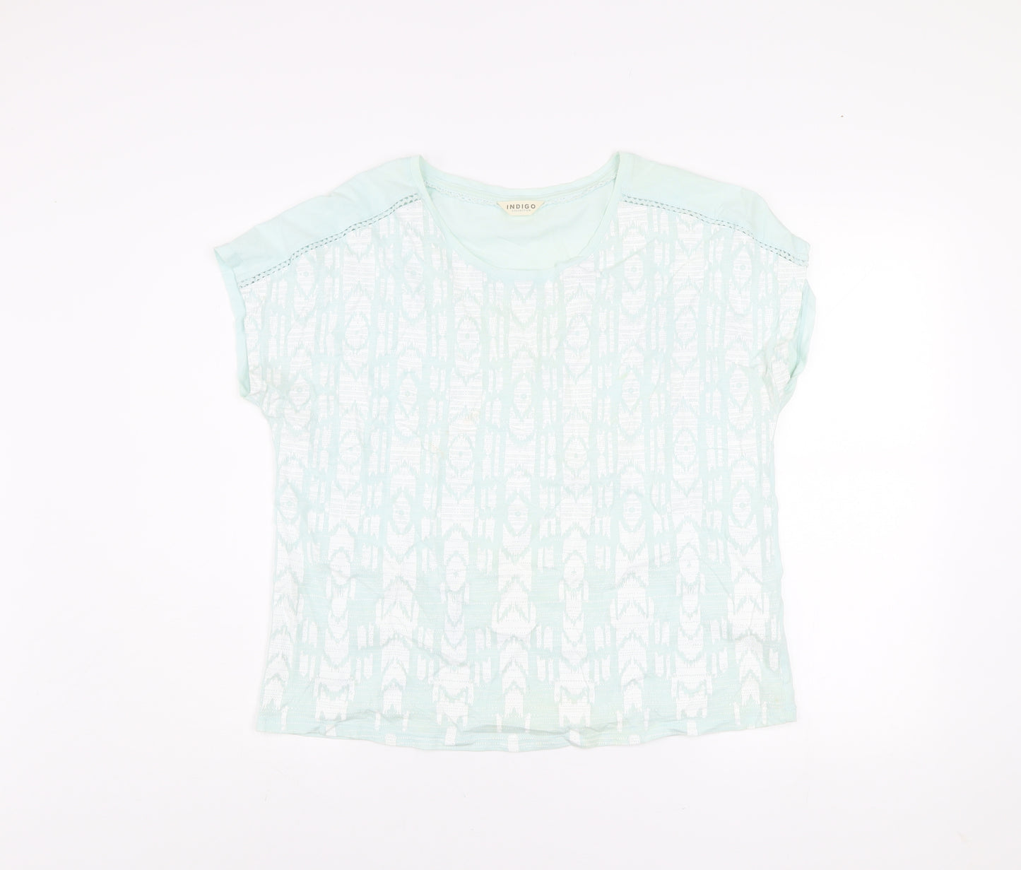 Marks and Spencer Women’s Light Green Geometric Short Sleeve Cotton T-Shirt UK 14