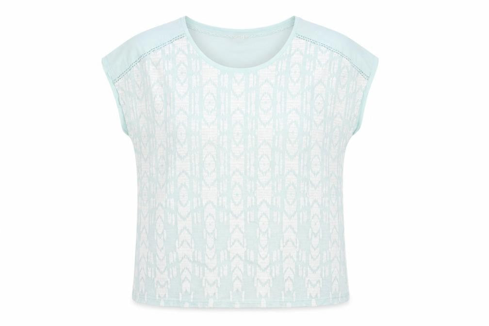 Marks and Spencer Women’s Light Green Geometric Short Sleeve Cotton T-Shirt UK 14