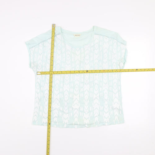 Marks and Spencer Women’s Light Green Geometric Short Sleeve Cotton T-Shirt UK 14