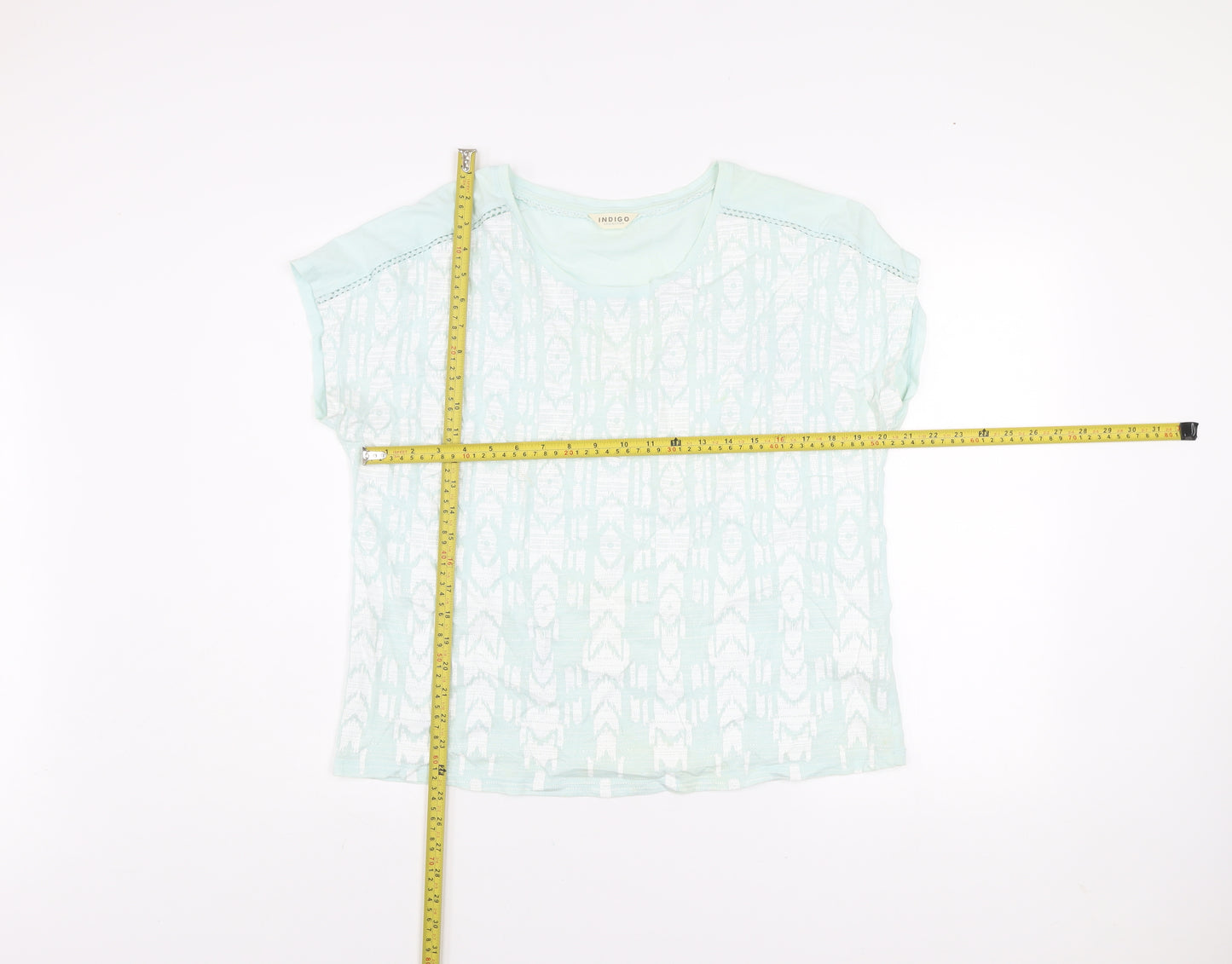 Marks and Spencer Women’s Light Green Geometric Short Sleeve Cotton T-Shirt UK 14
