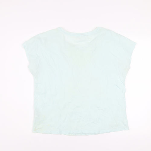 Marks and Spencer Women’s Light Green Geometric Short Sleeve Cotton T-Shirt UK 14