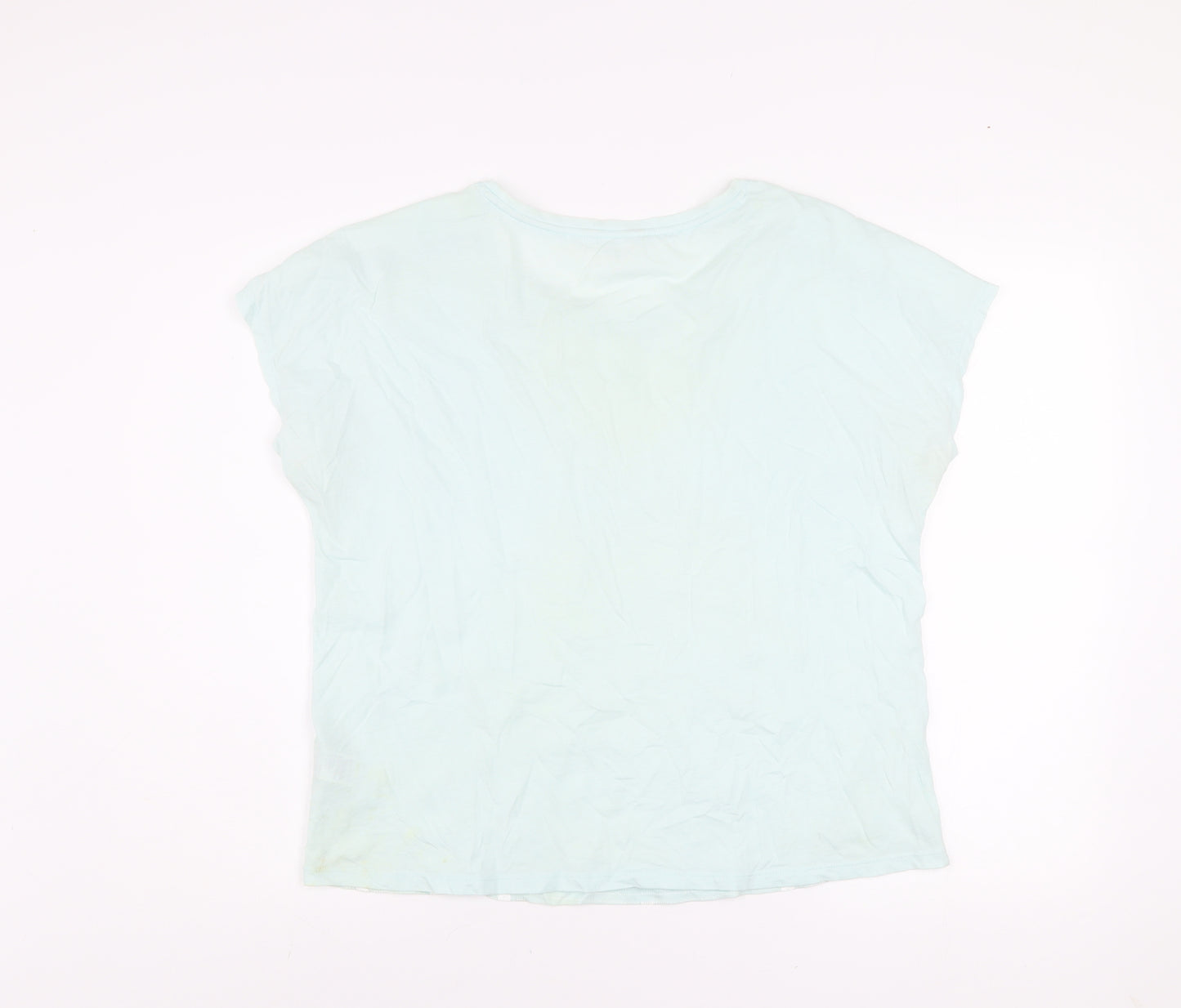 Marks and Spencer Women’s Light Green Geometric Short Sleeve Cotton T-Shirt UK 14