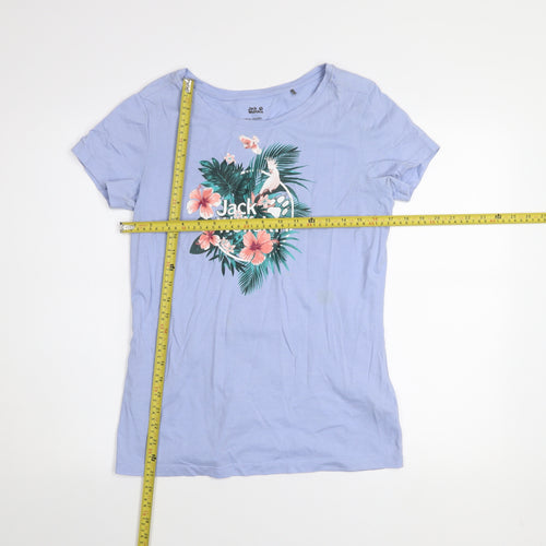 Jack Wolfskin Women's Blue Floral T-Shirt Size 12 Cotton Blend