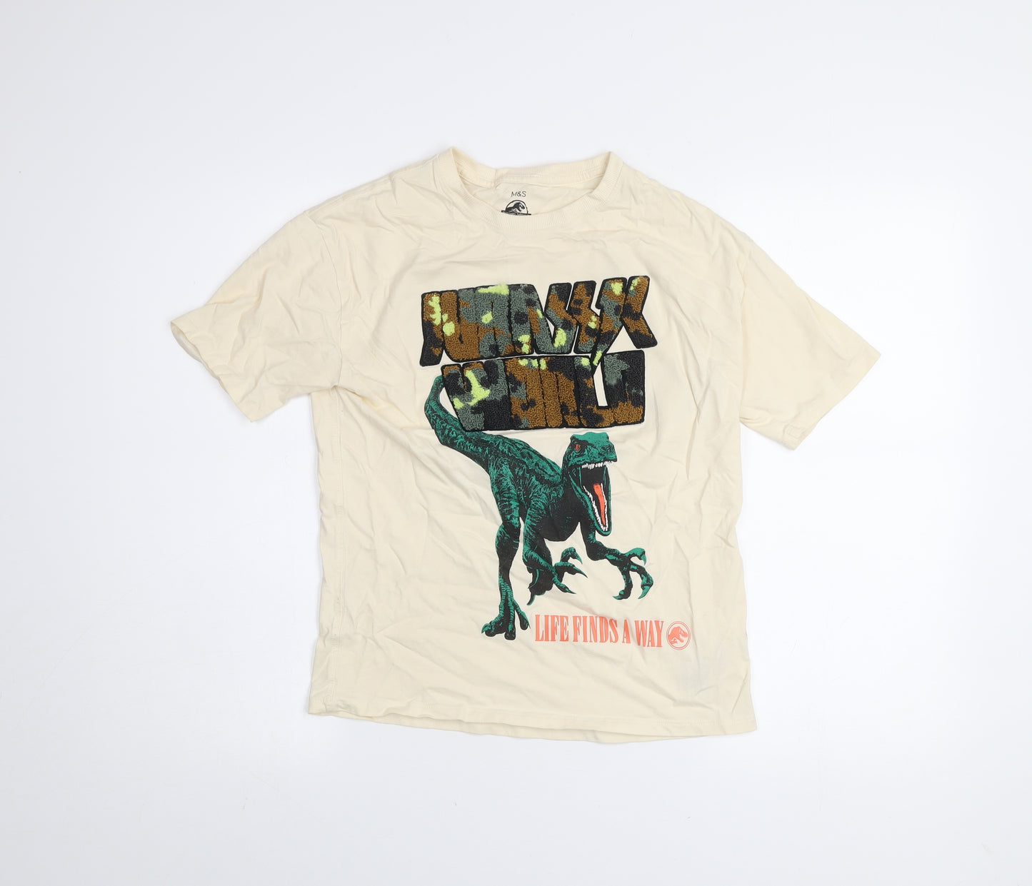 Marks and Spencer Boys Beige Jurassic World Dinosaur T-Shirt 11-12 Years