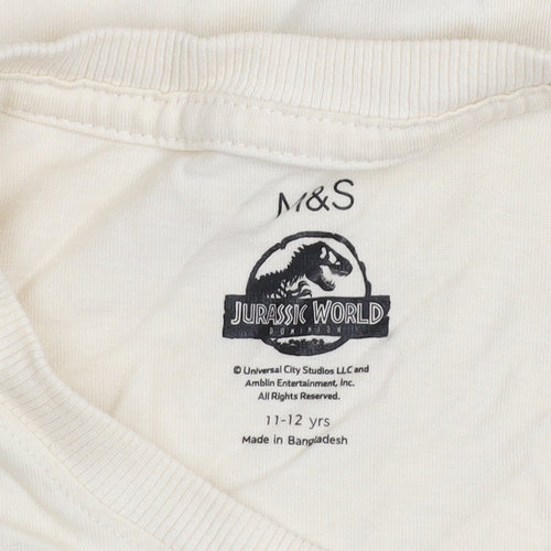 Marks and Spencer Boys Beige Jurassic World Dinosaur T-Shirt 11-12 Years