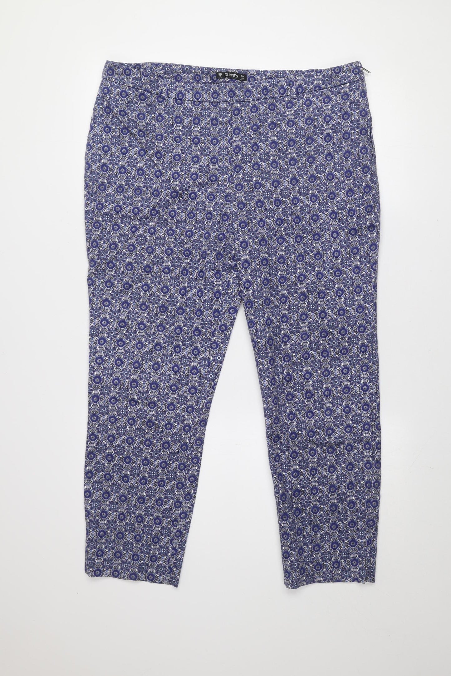 Dunnes Women’s Blue Geometric Cropped Trousers Size 16