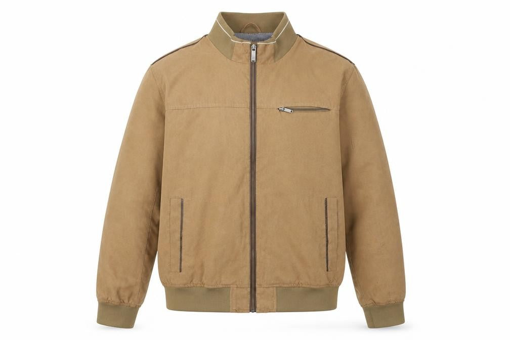 Front view of St Bernard for Charles Stores Men's Beige Large Basic Jacket Polyester Zip Up