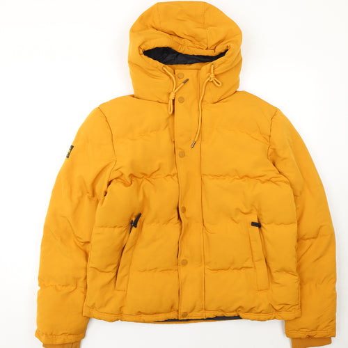 Superdry Mens Yellow Everest Puffer Jacket L Hooded Winter Coat