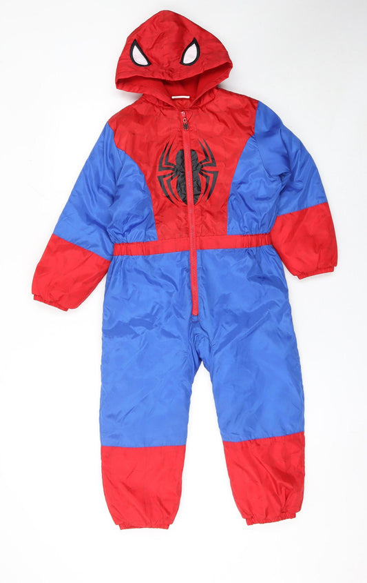 Marvel Boys Red Blue Spider‑Man Hooded Snowsuit 5‑6 Years Winter Full Zip