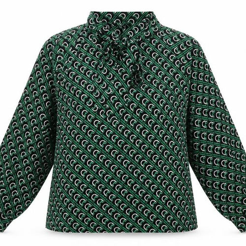Rowen Avenue Womens Green Geometric Bow Neck Long Sleeve Blouse M