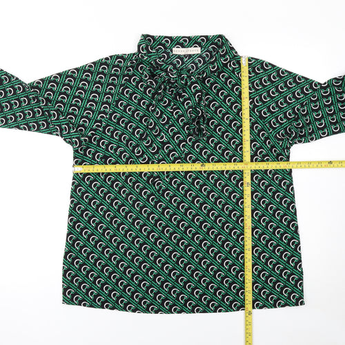 Rowen Avenue Womens Green Geometric Bow Neck Long Sleeve Blouse M