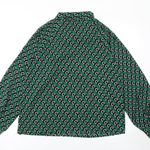 Rowen Avenue Womens Green Geometric Bow Neck Long Sleeve Blouse M