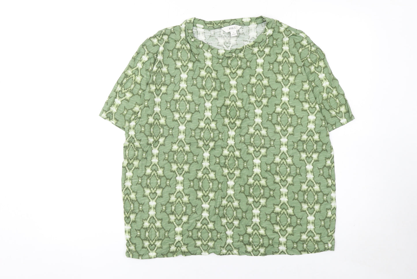 Marks and Spencer Women's Green Geometric T-Shirt Size 14