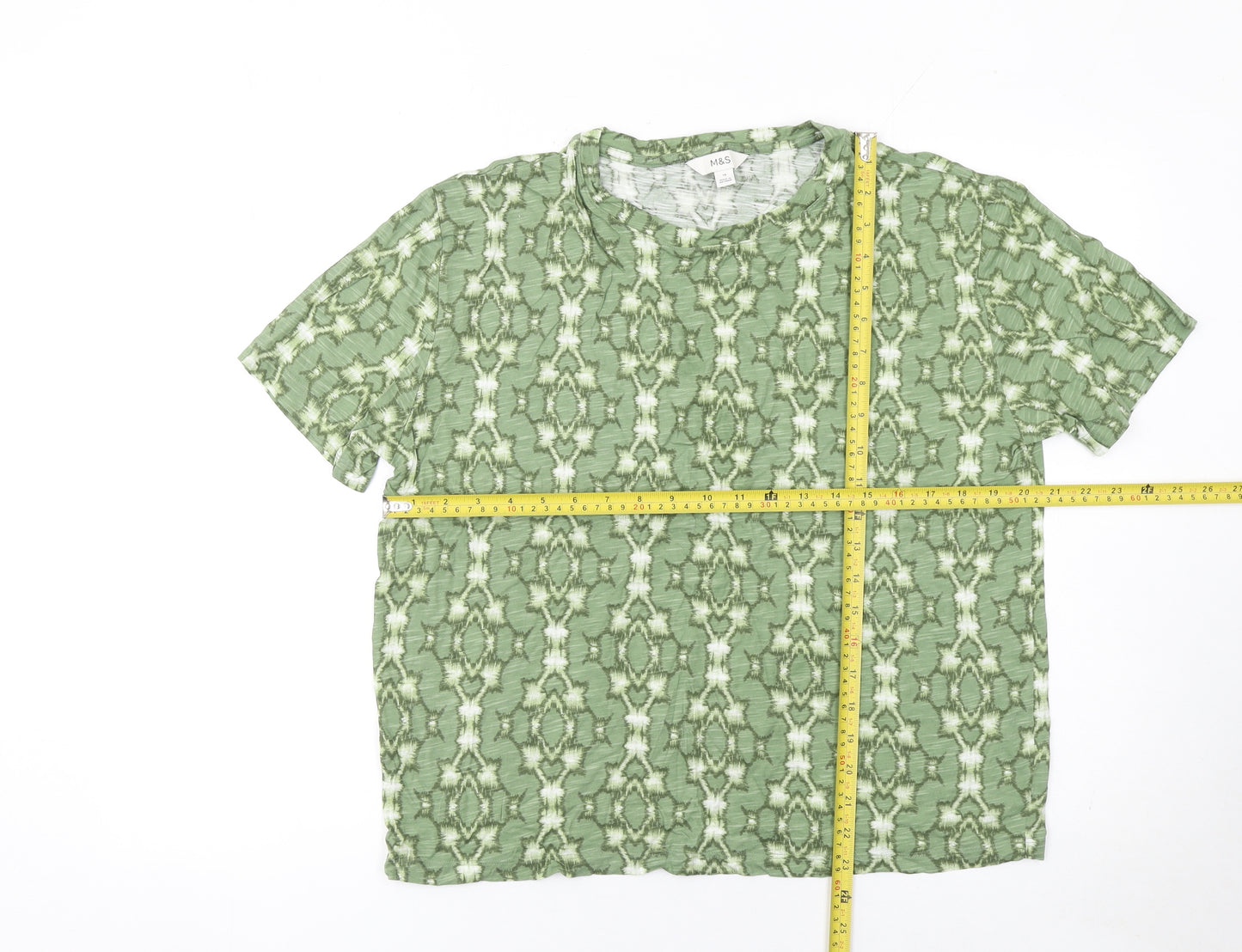 Marks and Spencer Women's Green Geometric T-Shirt Size 14