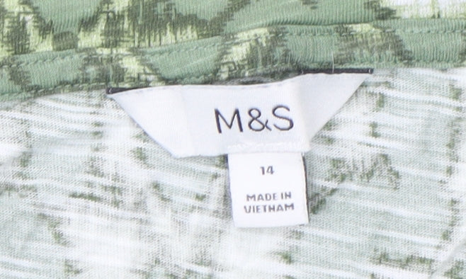 Marks and Spencer Women's Green Geometric T-Shirt Size 14