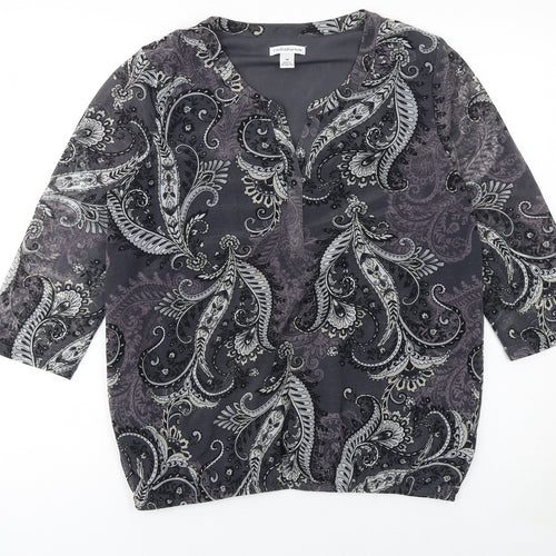 Croft & Barrow Women’s Grey Paisley Beaded 3/4 Sleeve Tunic Blouse Size M