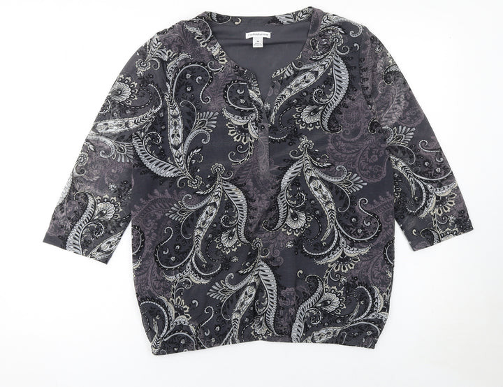 Croft & Barrow Women’s Grey Paisley Beaded 3/4 Sleeve Tunic Blouse Size M