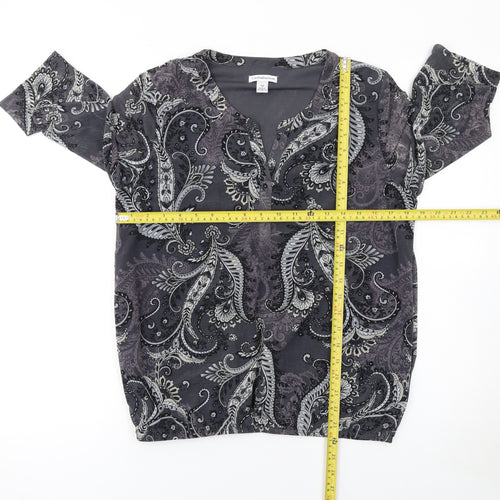 Croft & Barrow Women’s Grey Paisley Beaded 3/4 Sleeve Tunic Blouse Size M