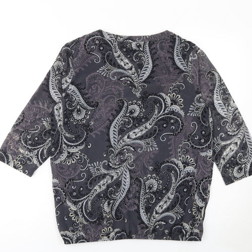 Croft & Barrow Women’s Grey Paisley Beaded 3/4 Sleeve Tunic Blouse Size M