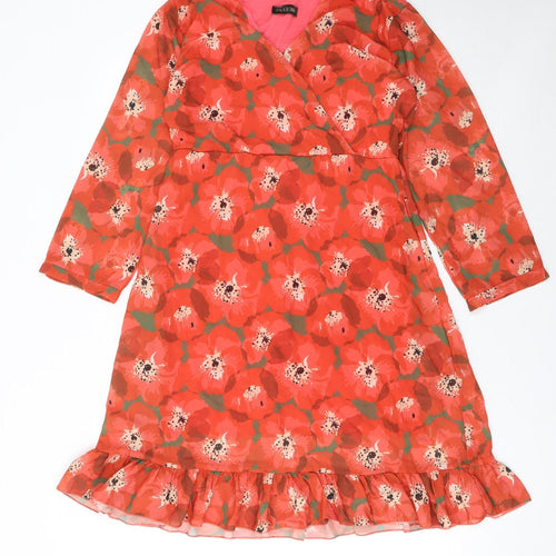 Pala D’Oro Women’s Red Floral Wrap Knee Length Dress Size L