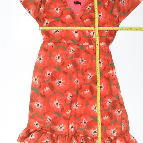 Pala D’Oro Women’s Red Floral Wrap Knee Length Dress Size L