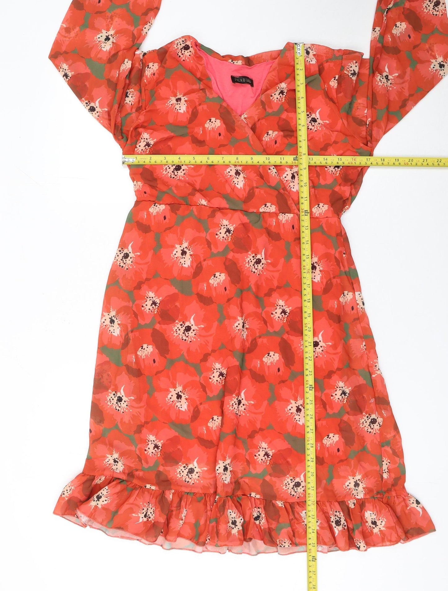 Pala D’Oro Women’s Red Floral Wrap Knee Length Dress Size L
