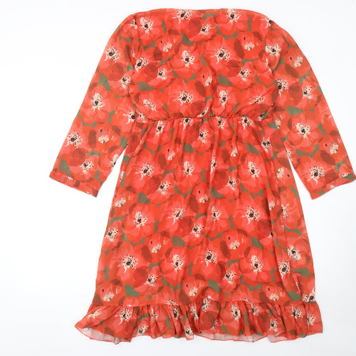Pala D’Oro Women’s Red Floral Wrap Knee Length Dress Size L