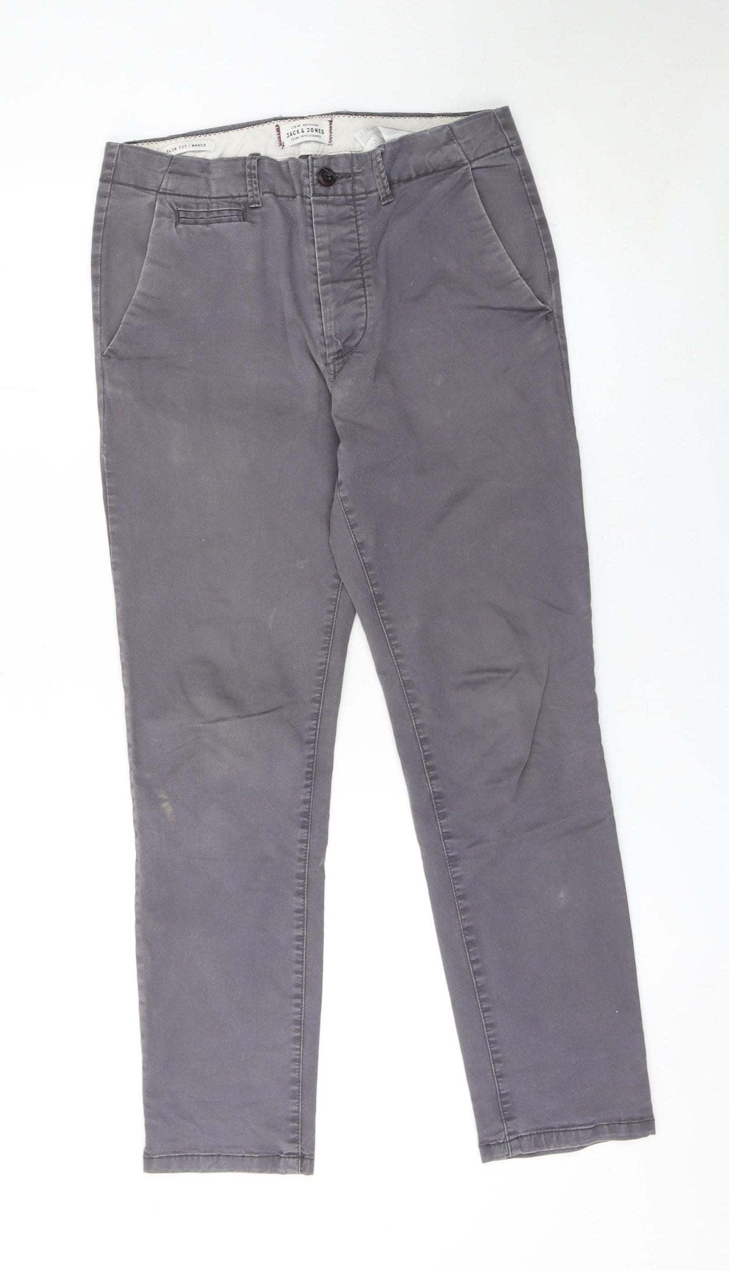 Jack & Jones Men's Grey Slim Fit Chino Trousers 29W 30L Cotton