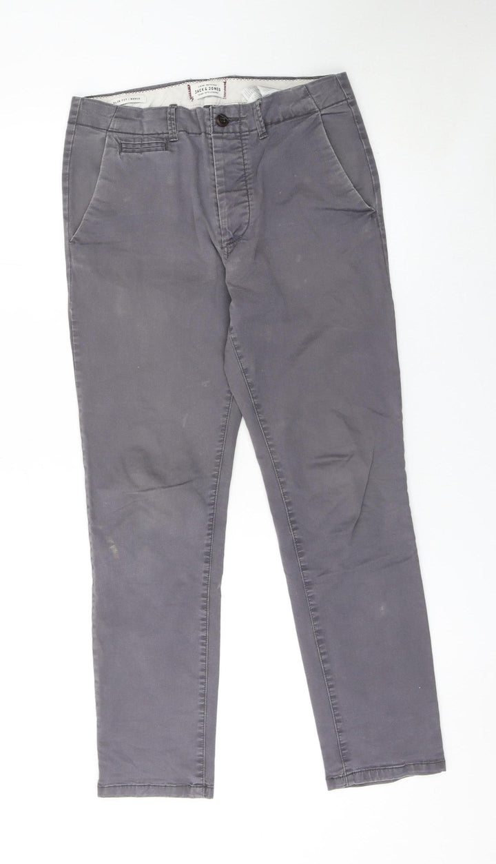 Jack & Jones Men's Grey Slim Fit Chino Trousers 29W 30L Cotton