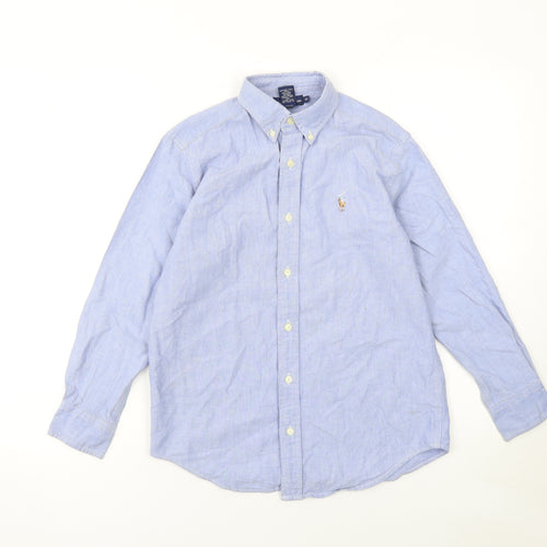 Ralph Lauren Boys Blue Long Sleeve Button-Up Oxford Shirt Size 10 Cotton