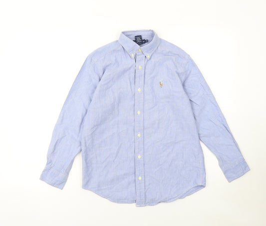 Ralph Lauren Boys Blue Long Sleeve Button-Up Oxford Shirt Size 10 Cotton